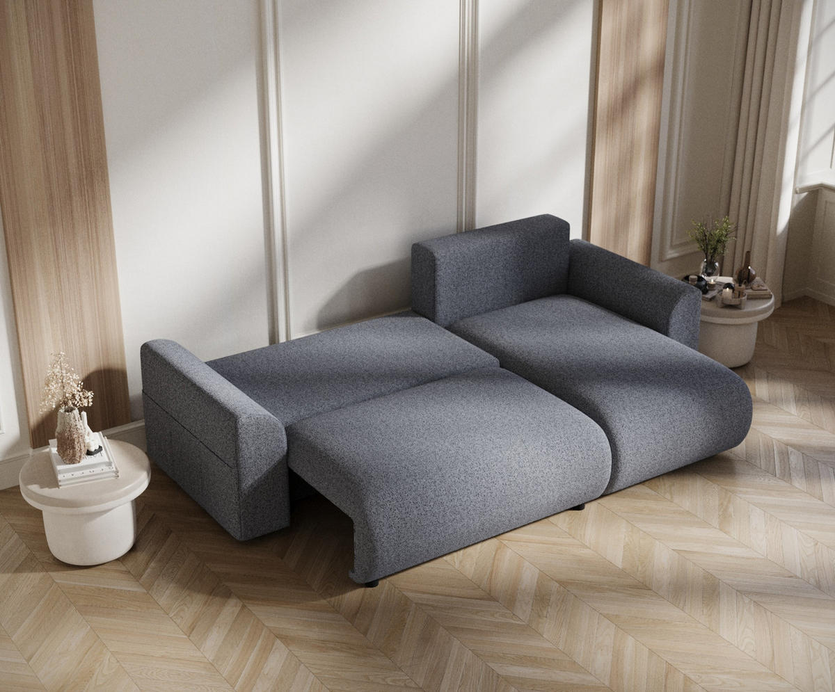 ECKSOFA MIT SCHLAFFUNKTION Bodega Blau Grau Webstoff - Blaugrau/Schwarz, Holz/Holzwerkstoff (235/138cm) - Maison de Reve