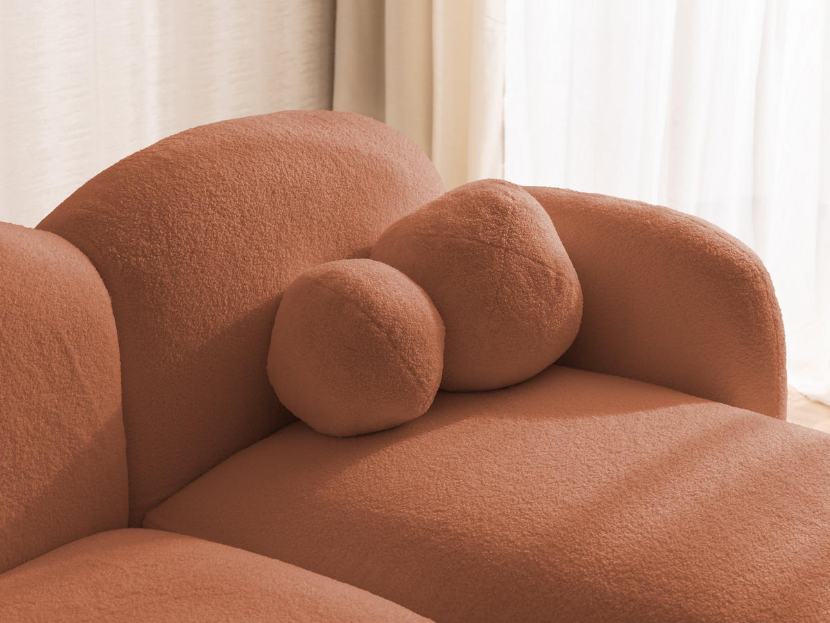 ECKSOFA Nuvola mit abgerundetem Design Terrakotta Bouclé-Stoff - Ottomane Rechts - Terra cotta/Schwarz, Holz/Kunststoff (190/146cm) - S-Style Möbel