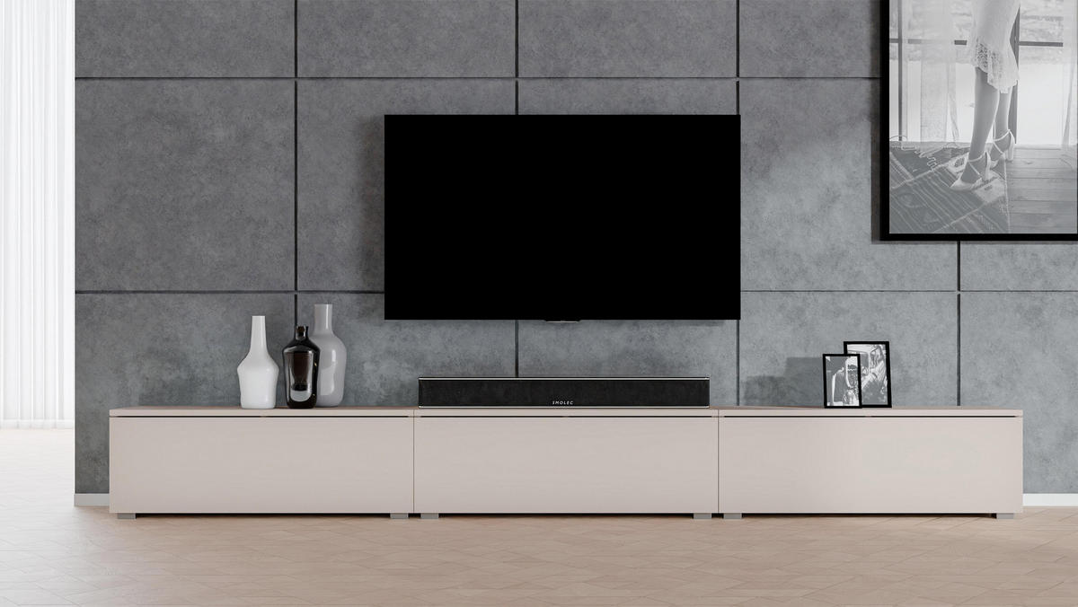 LOWBOARD Loriano 3x100 Beige Kaschmir 300/36,5/32 cm – Hängend und Stehend - Beige, Holzwerkstoff/Kunststoff (300/36.5/32cm) - AX Living