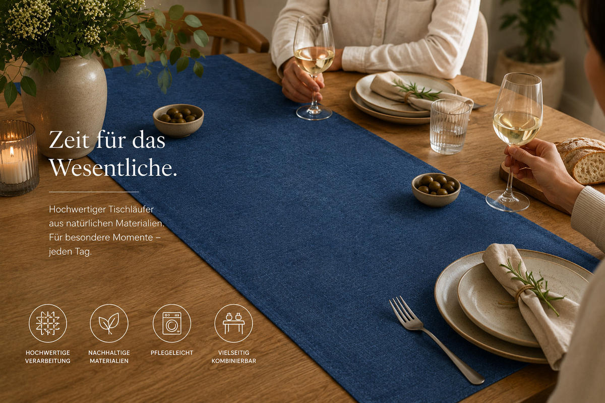 TISCHLÄUFER 40/100 cm Blau Leinenoptik - Blau, Textil (40/100cm) - TiborTex