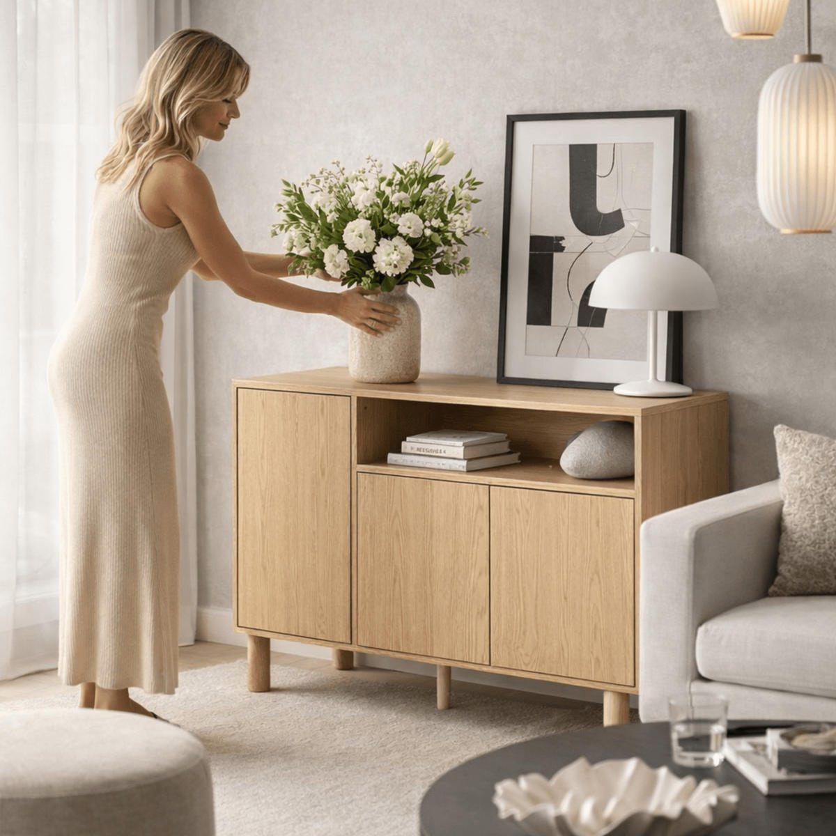 KOMMODE Sanden SN-2 140 x 91,6 x 40,6 cm Eiche Bookmatch - Eichefarben, Holz/Holzwerkstoff (140/91.6/40.6cm) - Koseto