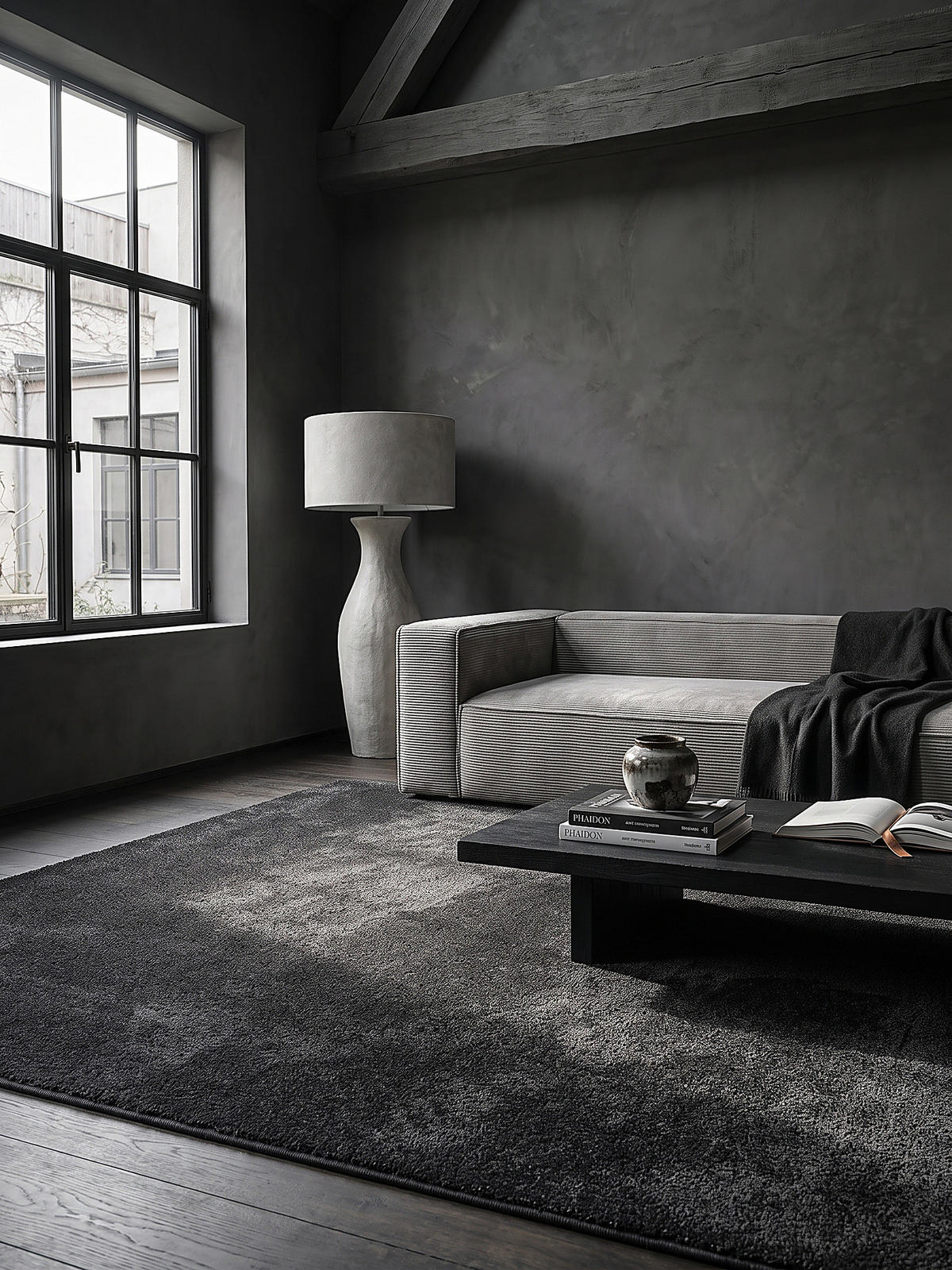 TEPPICH Hochflor ZINAL Uni Polyester Anthrazit 120 x 170 cm - Anthrazit, Textil (120/170cm) - KADIMA DESIGN