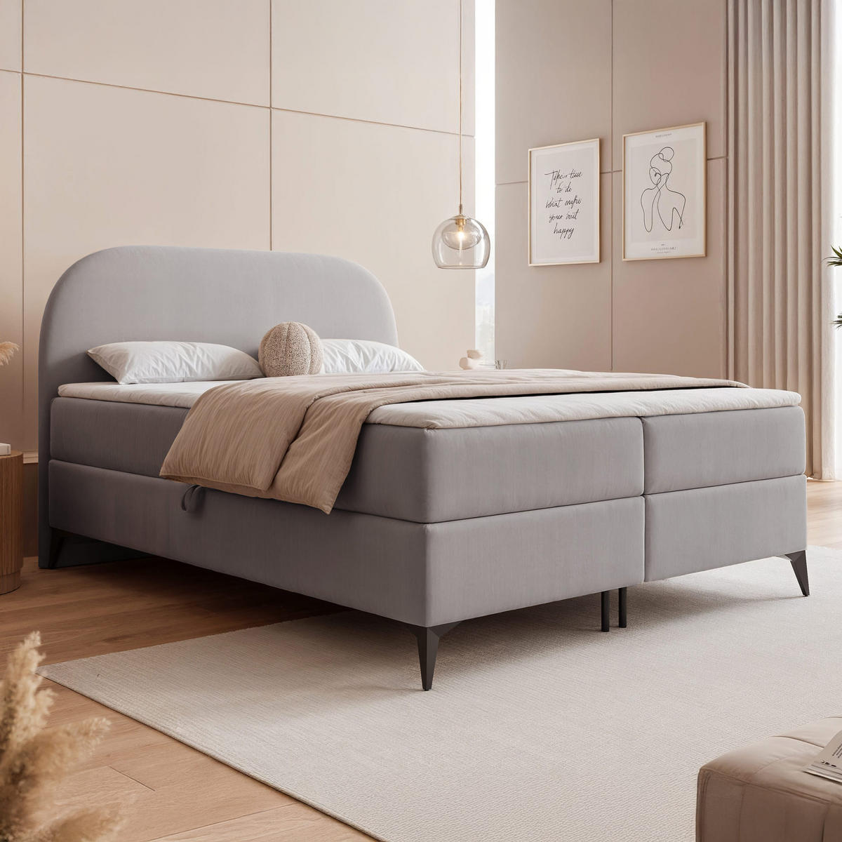 BOXBETT NOELIA 140/200 cm mit Matratze und Topper, Grau - Grau, Textil/Metall (140/200cm) - Idohome
