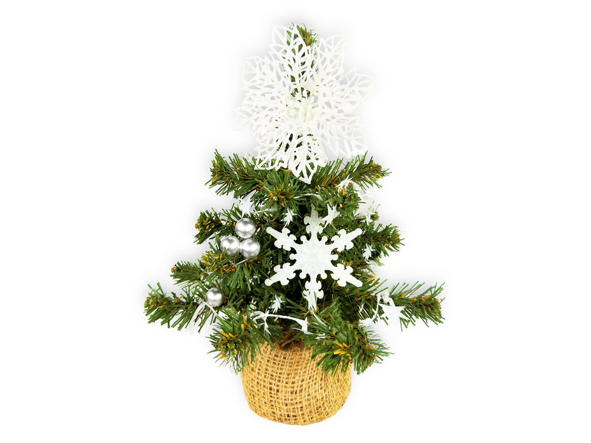 LAALU WEIHNACHTSBAUM geschmückt künstlich mit 13 Ornamenten TINY 1 in Topf 25 cm - Silberfarben/Weiß, Kunststoff (25cm) - LAALU