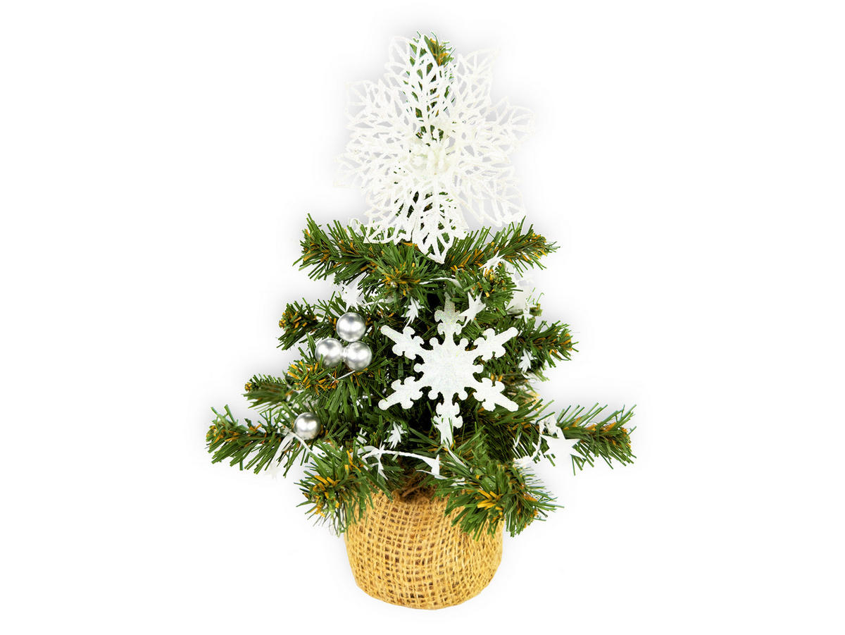 LAALU WEIHNACHTSBAUM geschmückt künstlich mit 13 Ornamenten TINY 1 in Topf 25 cm - Silberfarben/Weiß, Kunststoff (25cm) - LAALU