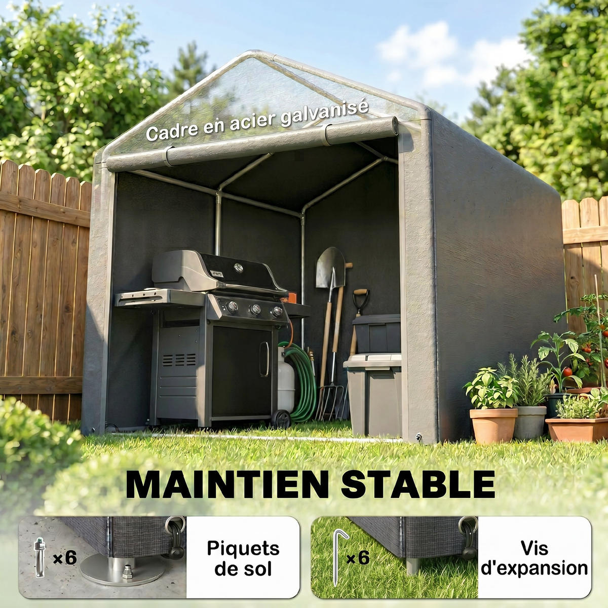 CARPORT Grau 1 Stück - Grau, Kunststoff/Metall (160/172/218cm) - GiPP