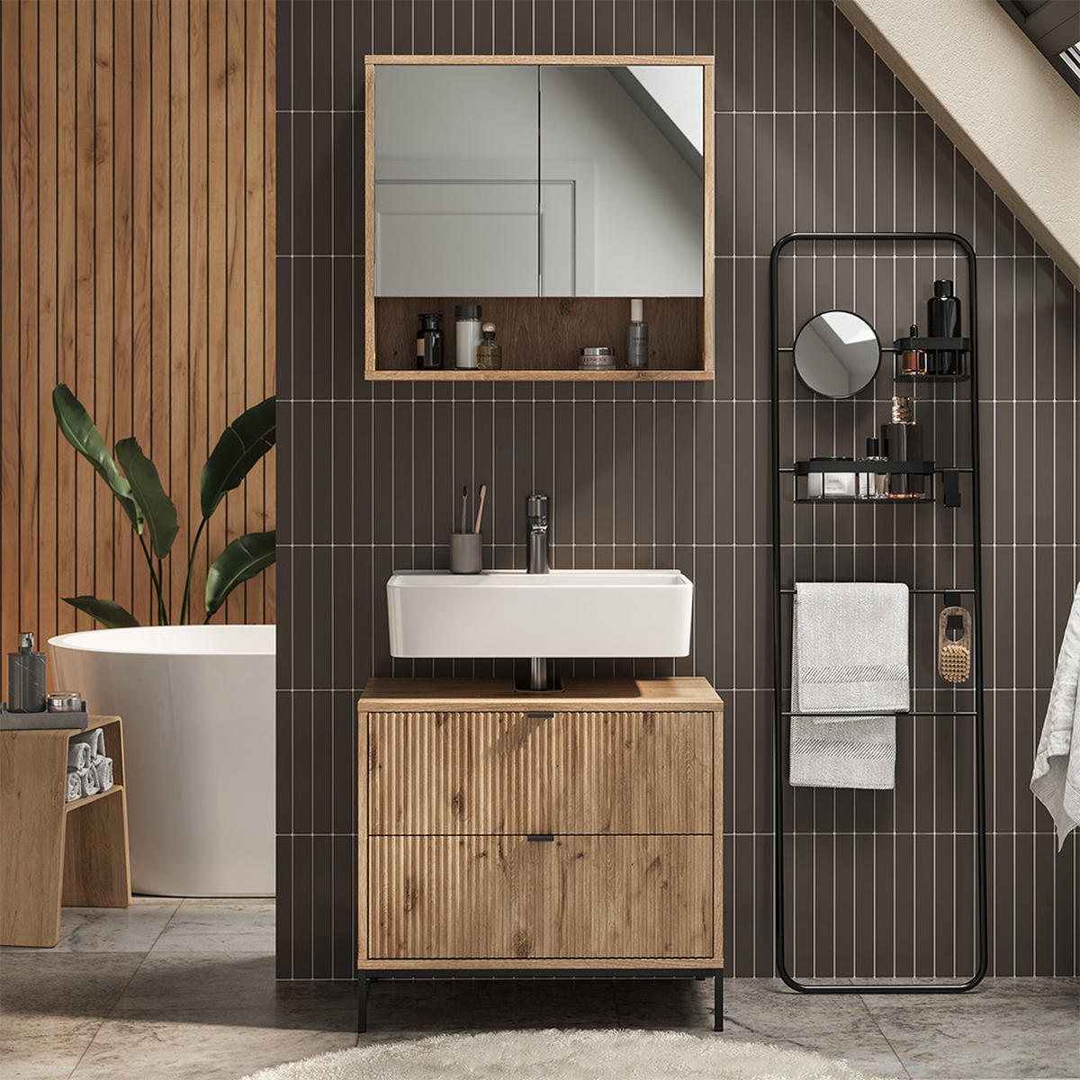 BADMÖBEL-SET Eliza Viking Oak 2 Teile - Eichefarben, Holzwerkstoff (70/63/45.1cm) - Vicco