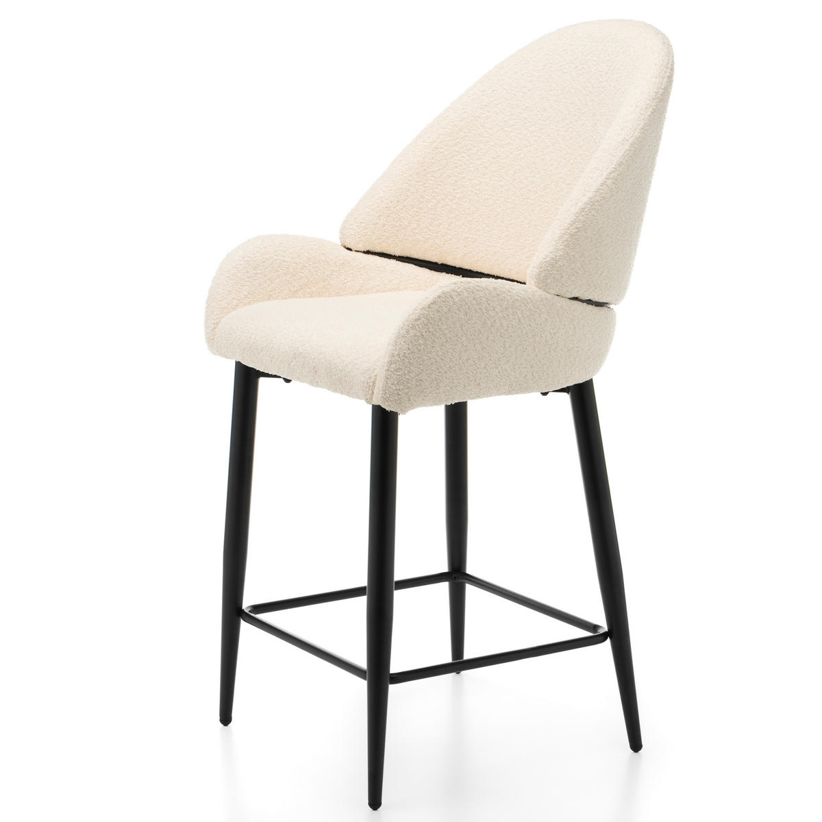 BARHOCKER BERGAMO gepolsterter mit Steppung - hellbeige - Boucle - Ecru/Schwarz, Textil/Metall (56/106/61cm) - NEW HOME
