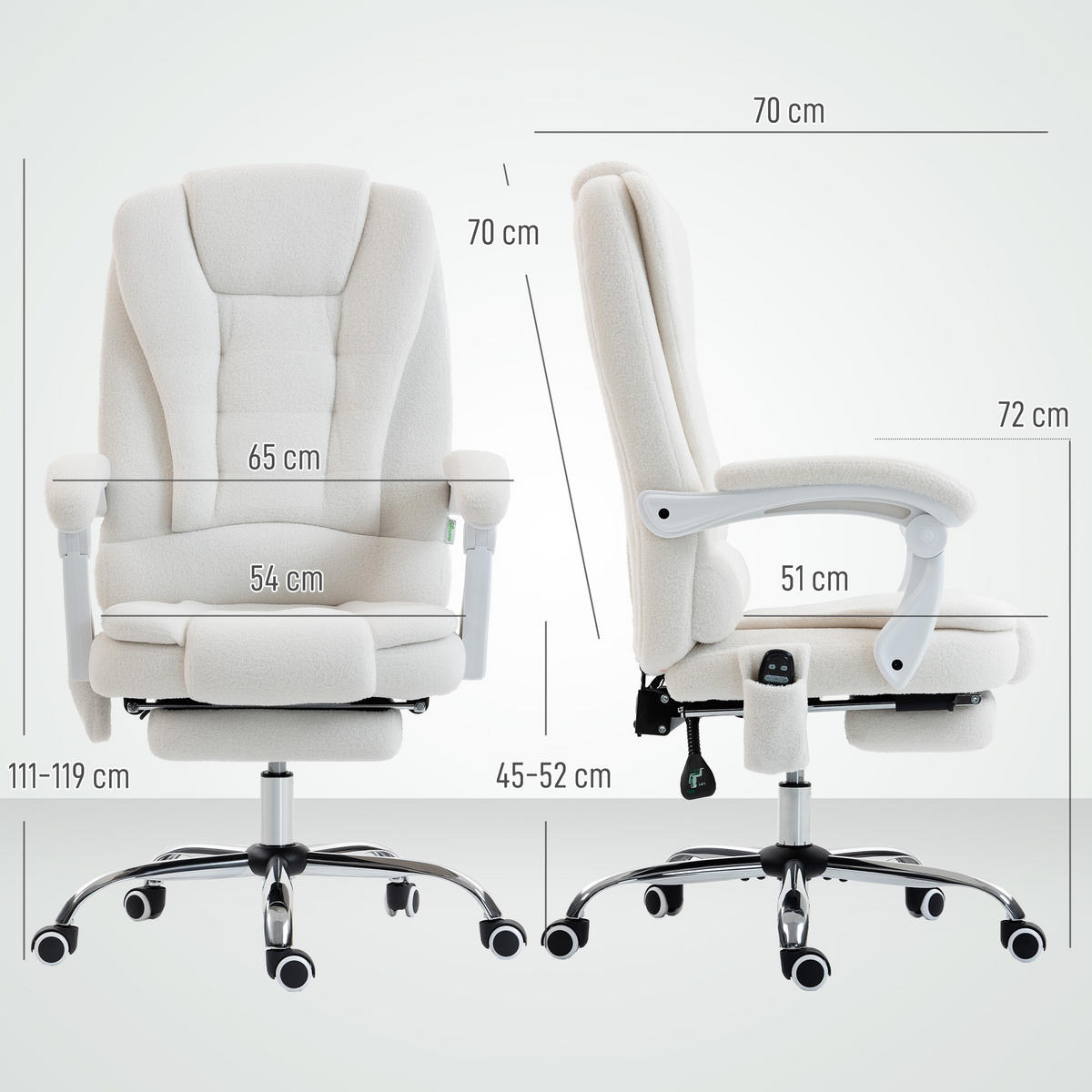 CHEFSESSEL DE-11830 Massage & Heizung Weiß - Weiß, Textil (70/119/65cm) - ComfortXL