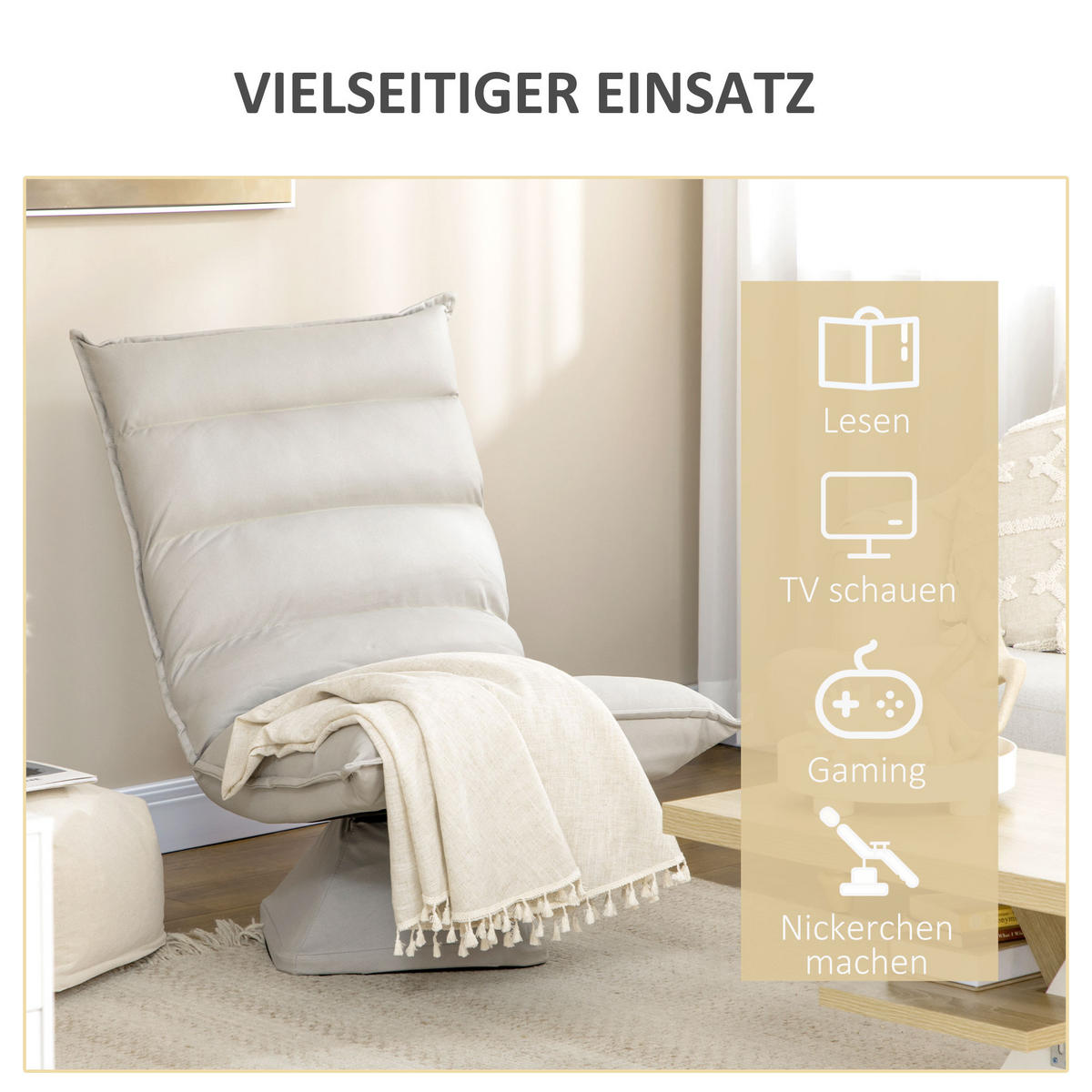 BODENSOFA Bodenstuhl mit Verstellbarer Lehne, Drehbarer Meditationsstuhl Grau - Hellgrau, Metall (70/95/62cm) - HOMCOM