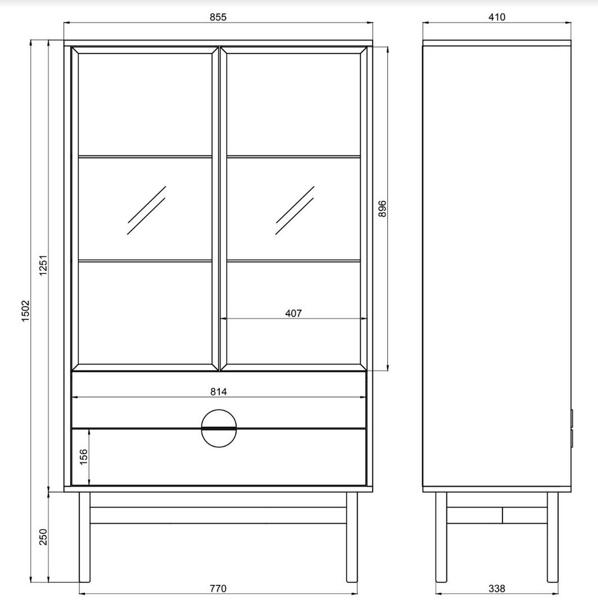 VITRINE Stoon Weiß 150 cm - Goldfarben/Schwarz, Holzwerkstoff/Metall (85.5/150/41cm) - Selsey