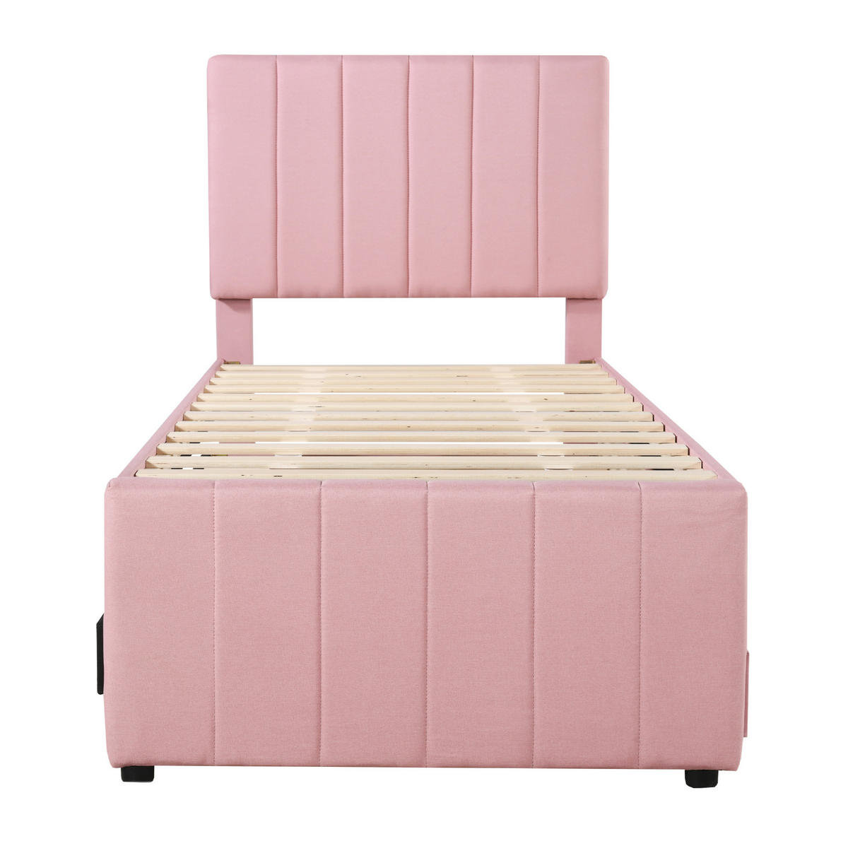 POLSTERBETT 90/200 cm aus Leinen mit Rollbett und 3 Schubladen Rosa - Pink, Textil (90/200cm) - Modenvie