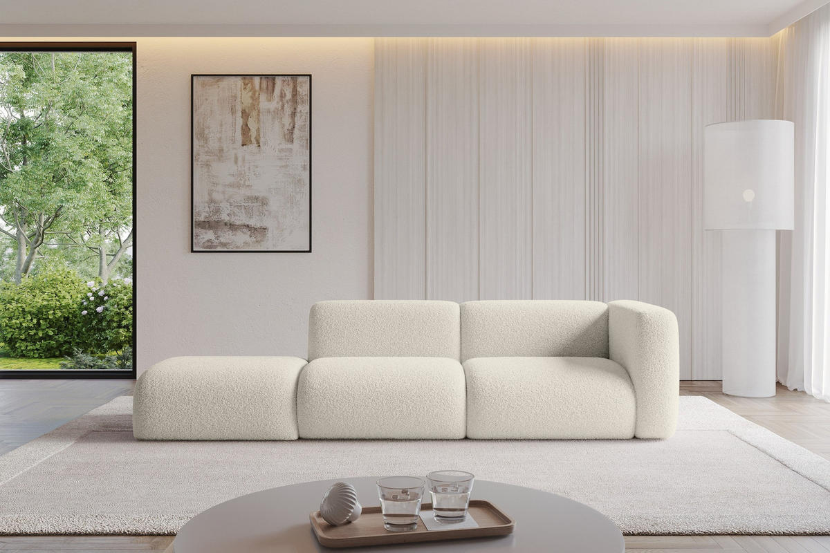SOFA Ottomane Rechts MIRA-S3 296x89x70 Beige Bouclé - Kaschmir/Beige, Holzwerkstoff/Kunststoff (296/70/89cm) - ALTDECOR