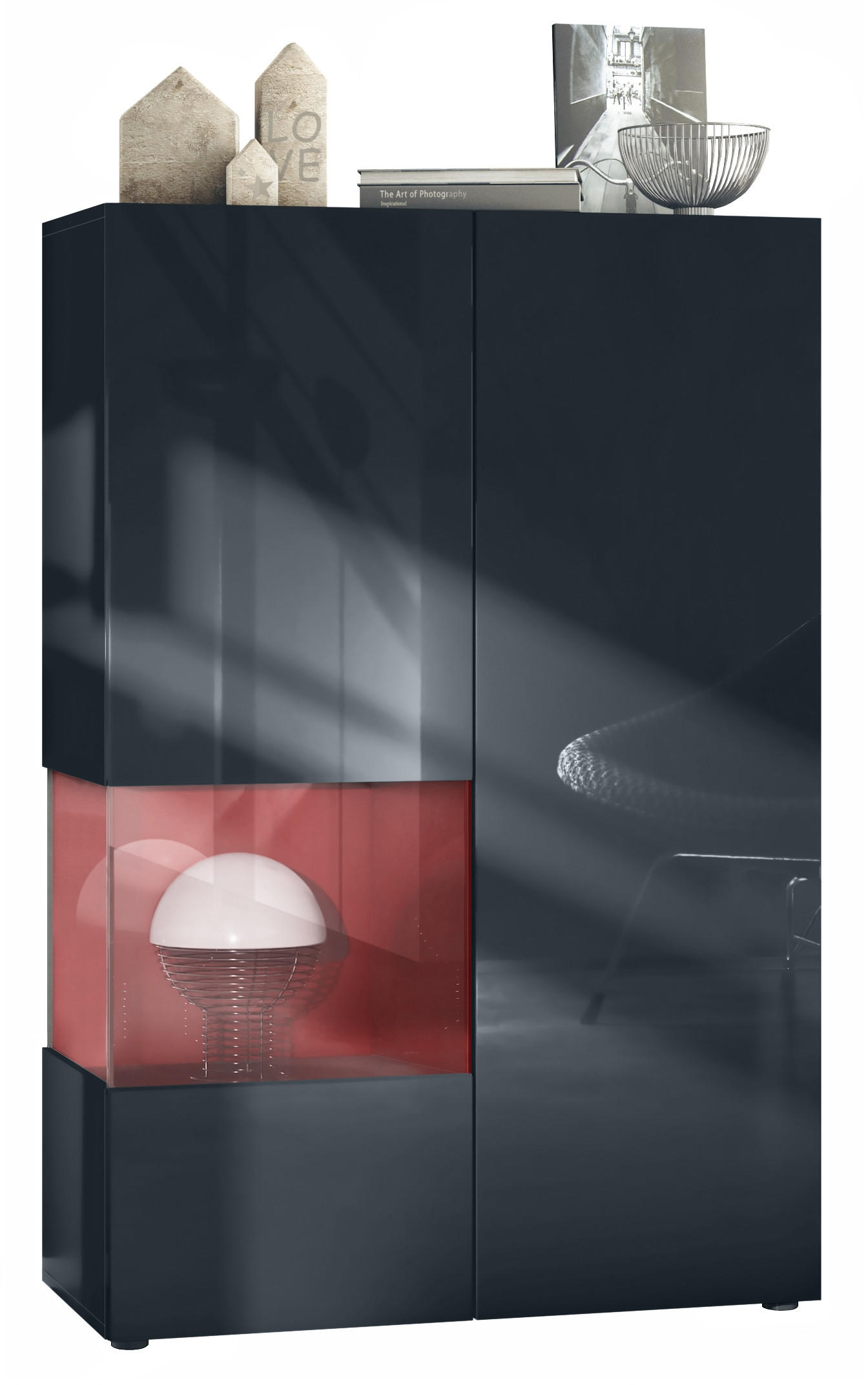 VITRINE Morena Einsatz in Bordeaux Hochglanz - Bordeaux, Holzwerkstoff (91.5/136.5/37cm) - Vladon