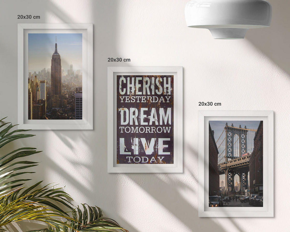 BILDER SET 3er Set - 20x30 cm Weißer Rahmen - Zitat über New Yorker Landschaften - Weiß, Kunststoff (20/30cm) - TULUP