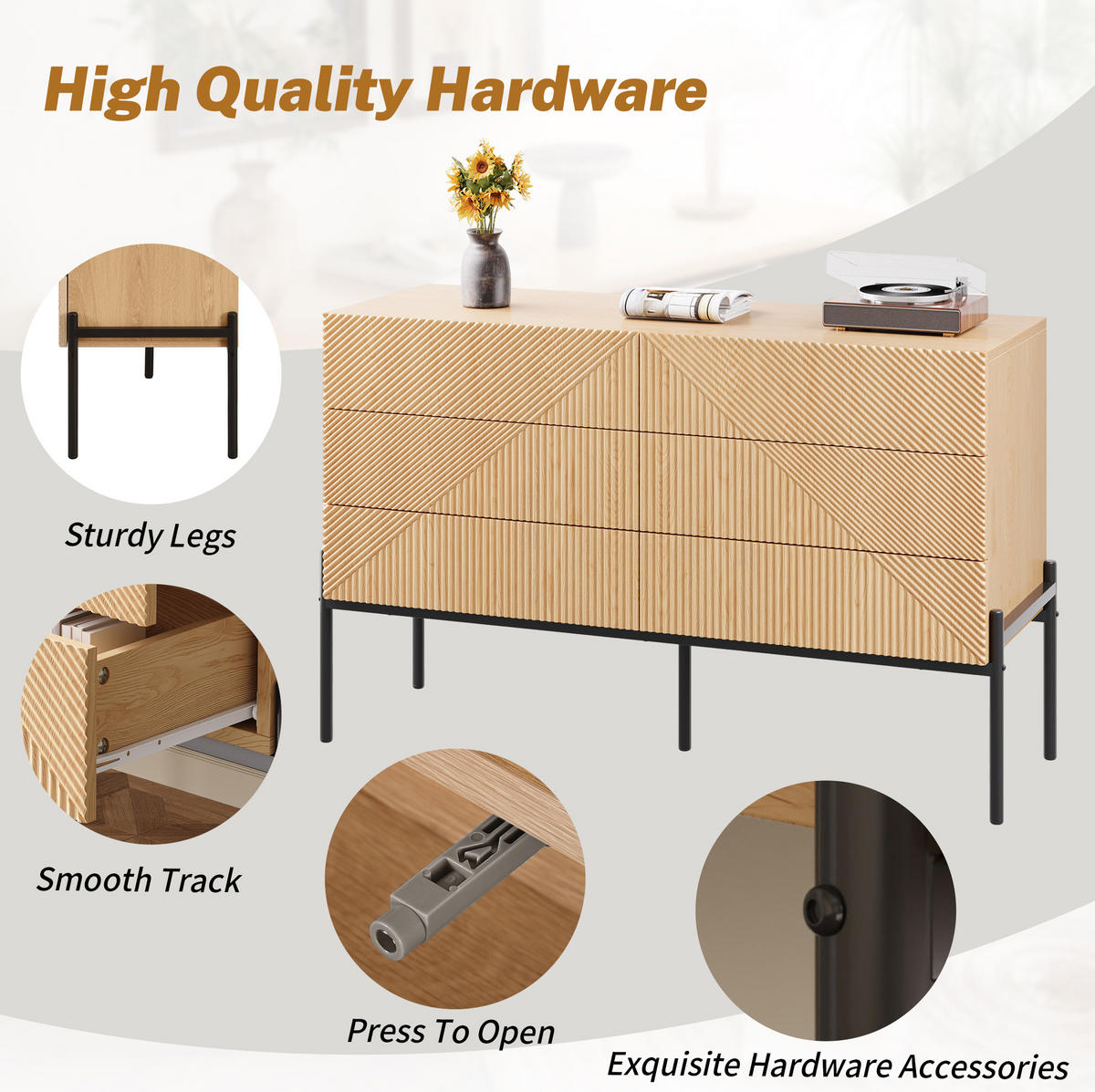 SIDEBOARD 115.5/38/75 cm Natur aus MDF mit 6 Schubladen - Naturfarben, Holzwerkstoff (38/75/115.5cm) - OKMYHOME
