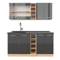 SINGLEKÜCHE R-Line Anthrazit Hochglanz/Goldkraft Eiche 160 cm AP Anthrazit - Honigeiche/Anthrazit, Holzwerkstoff (160/81.6/60cm) - Vicco