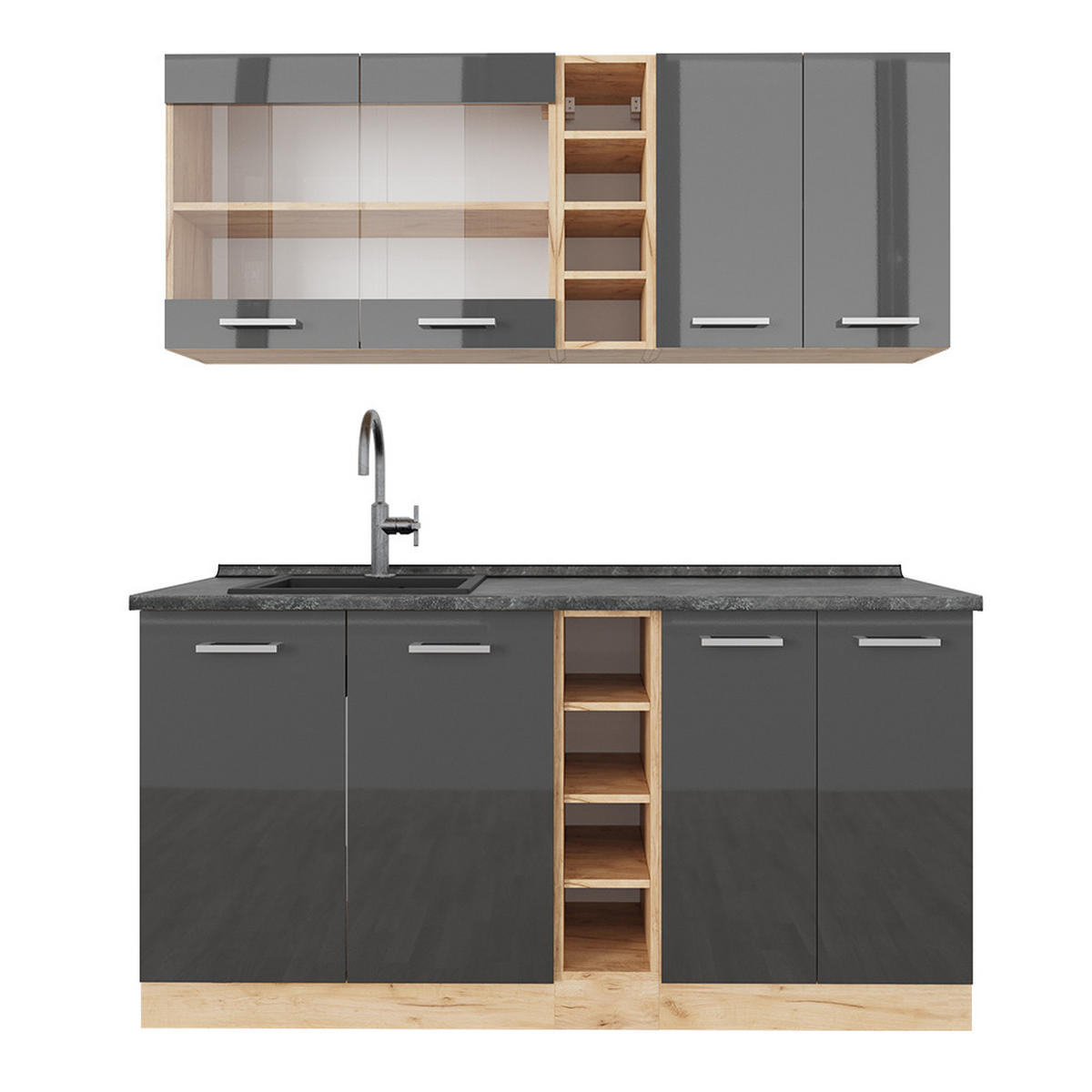 SINGLEKÜCHE R-Line Anthrazit Hochglanz/Goldkraft Eiche 160 cm AP Anthrazit - Honigeiche/Anthrazit, Holzwerkstoff (160/81.6/60cm) - Vicco