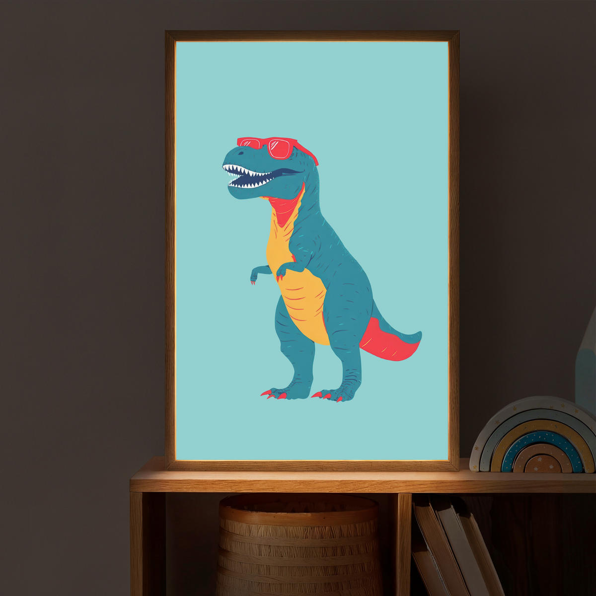 DOBÍJECÍ NOČNÍ LAMPIČKA Dinosaurus - Modrá - Sluneční brýle 40x60 cm - světle modrá, kompozitní dřevo (8/40/60cm) - OnlyWow
