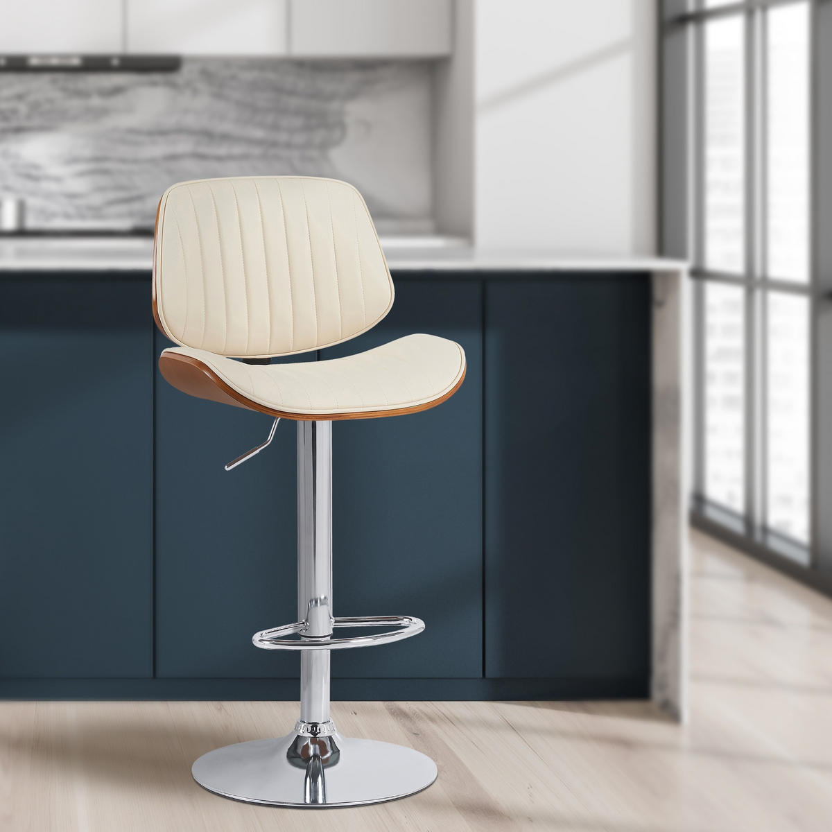 BARHOCKER Clawson 50x50x94-115 cm Creme - Nussbaumfarben, Leder (50/94/50cm) - furnicato