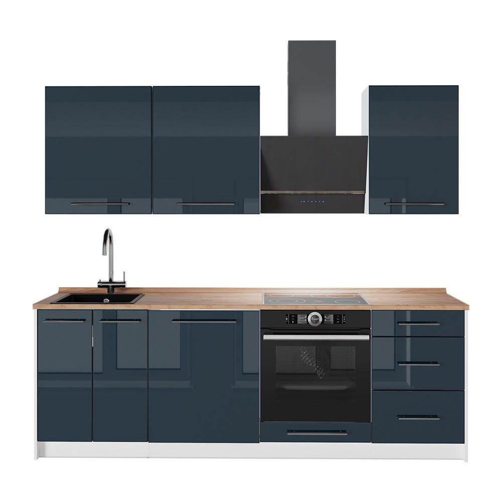 KÖK Fame-Line, Mörkblå högblank/Vit, 230 cm, AP Oak - Vit/Mörkblå, Träbaserade material (230/206.8/60cm) - Vicco
