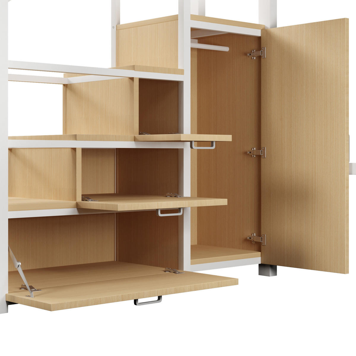 HOCHBETT 140/200 cm aus Metall und MDF mit LED Kleiderschrank und Stauraumtreppe Weiß - Weiß, Holzwerkstoff (140/200cm) - Modenvie
