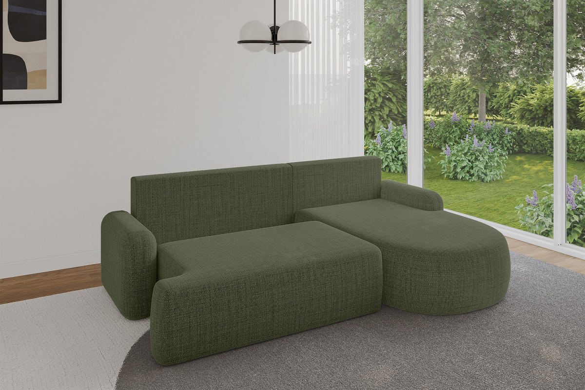 WOHNLANDSCHAFT mit Schlaffunktion und Bettkasten LIRA-L - 264x172x89 Grün - Grün, Holzwerkstoff/Textil (172/264cm) - ALTDECOR