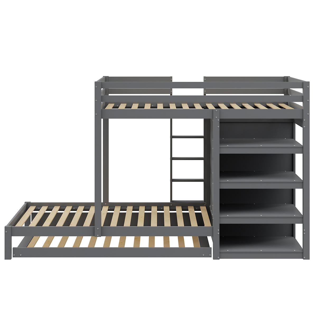ETAGENBETT 90/200 cm, Grau mit Ausziehbett und Kleiderschrank - Grau, Holz (90/200cm) - MIVRAY