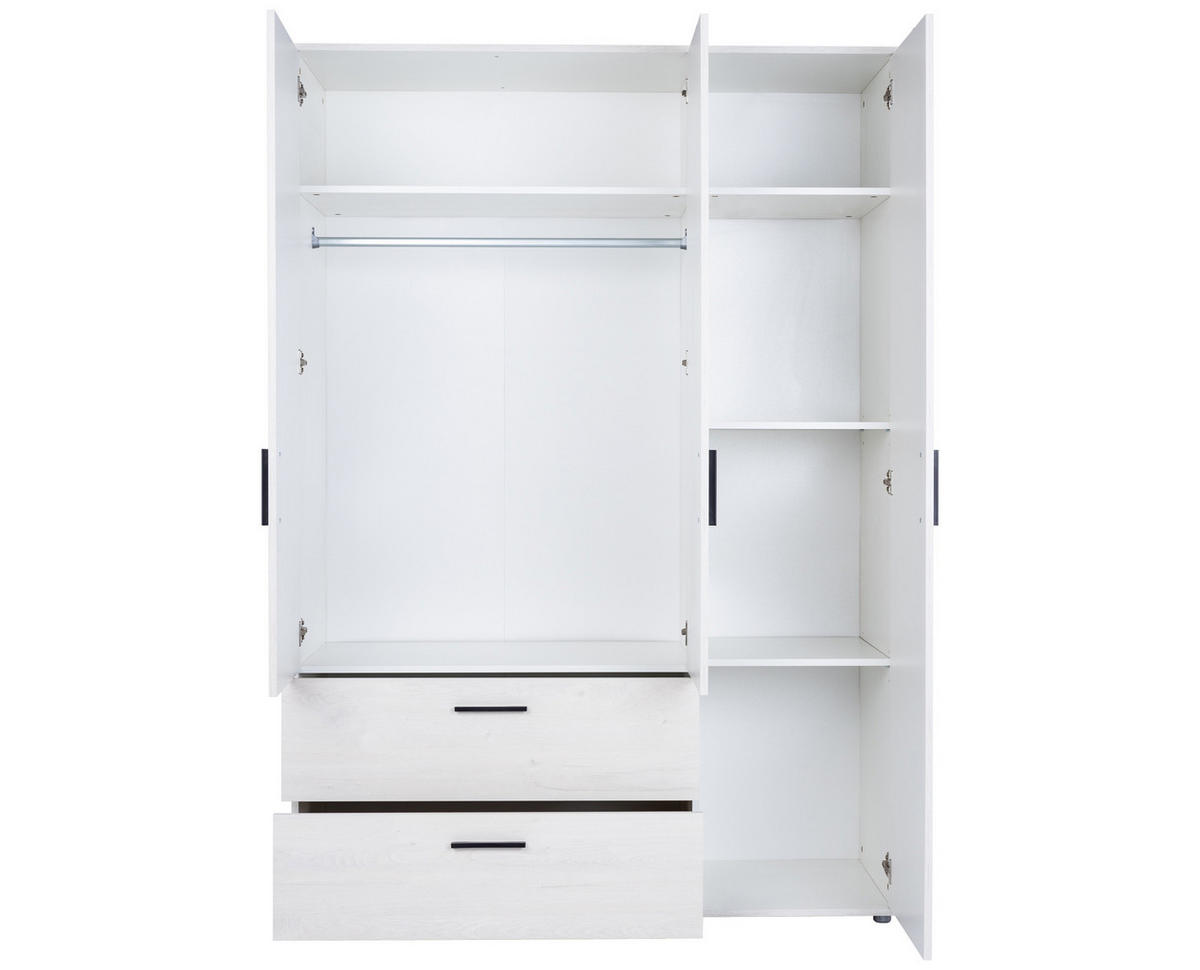 KLEIDERSCHRANK 3-türig Mathea 130/188/51 cm - Eichefarben/Silberfarben, Holzwerkstoff/Kunststoff (130/188/51cm) - arthur berndt