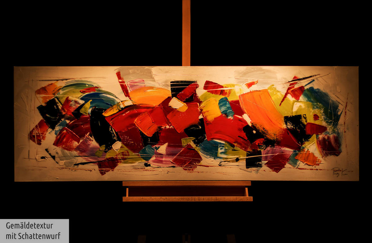 ÖLGEMÄLDE 150/50 cm - Blau/Gelb, Holz/Textil (150/50cm) - KUNSTLOFT