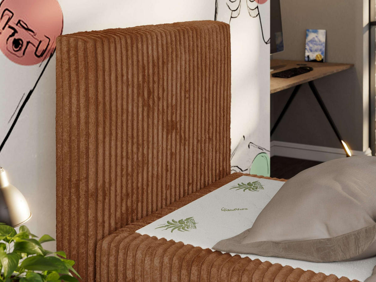 MLÁDEŽNÍ POSTEL TILIO DUO 90/200 - Oranžová Manšestr - H3 - Vlevo - pomerančová, textil (90/200cm) - MKS