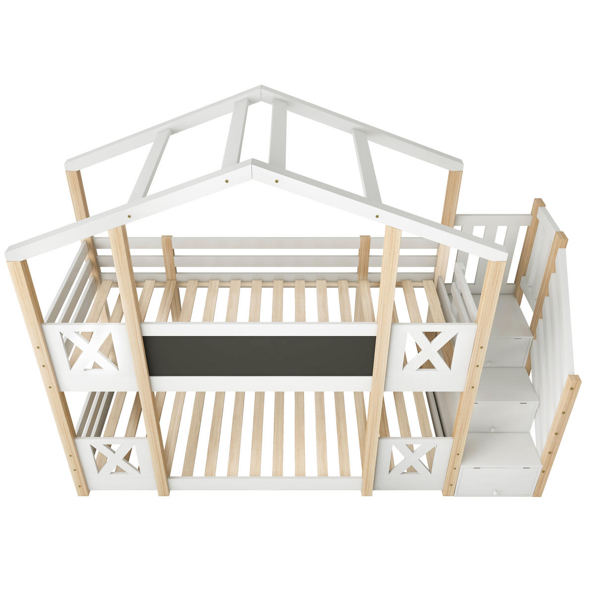 ETAGENBETT 90/200 cm Baumhaus mit Treppe Stauraum und Rausfallschutz - Weiß, Holzwerkstoff (90/200cm) - OKWISH