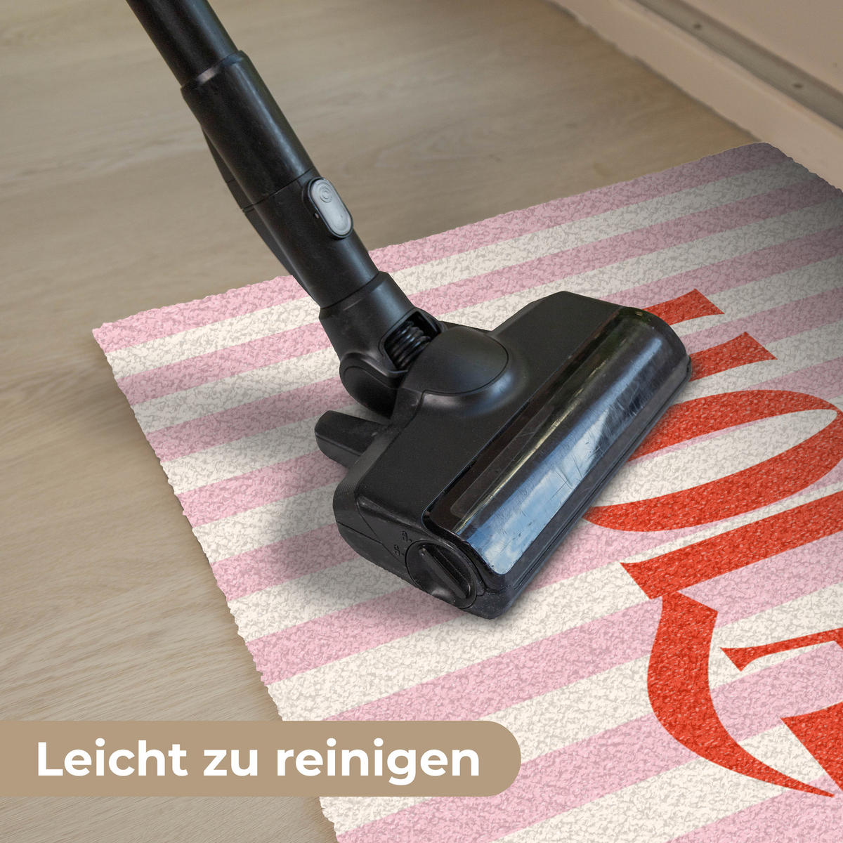 FUSSMATTE Hola - Zitat - Streifen - Pastell - Rosa - Rot - Weiß 60x40 cm - Rosa, Kunststoff (60/0.4cm) - MuchoWow