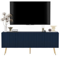 TV-SCHRANK Elpis Marineblau Matt mit goldenen Metallbeine Glamour 150 cm - Blau/Goldfarben, Holzwerkstoff/Metall (150/60.5/36.5cm) - Meble Lindner