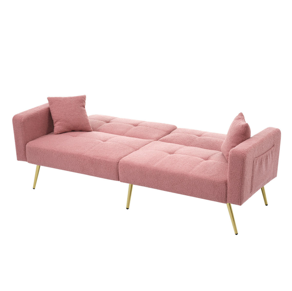 SCHLAFSOFA aus Lammwollstoff 175x64x72 cm Rosa mit verstellbarer Rückenlehne, Bettfunktion und Seitentaschen - Rosa, Kunststoff (64/72/175cm) - Modfu