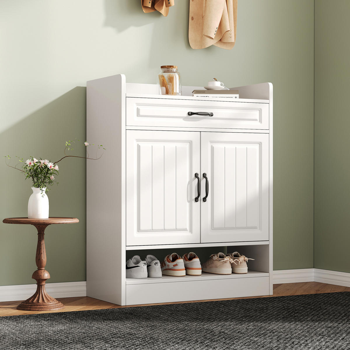 SCHUHSCHRANK aus Spanplatte 75x36x95.5cm in Weiß - Weiß, Holzwerkstoff (75/95.5/36cm) - Modfu