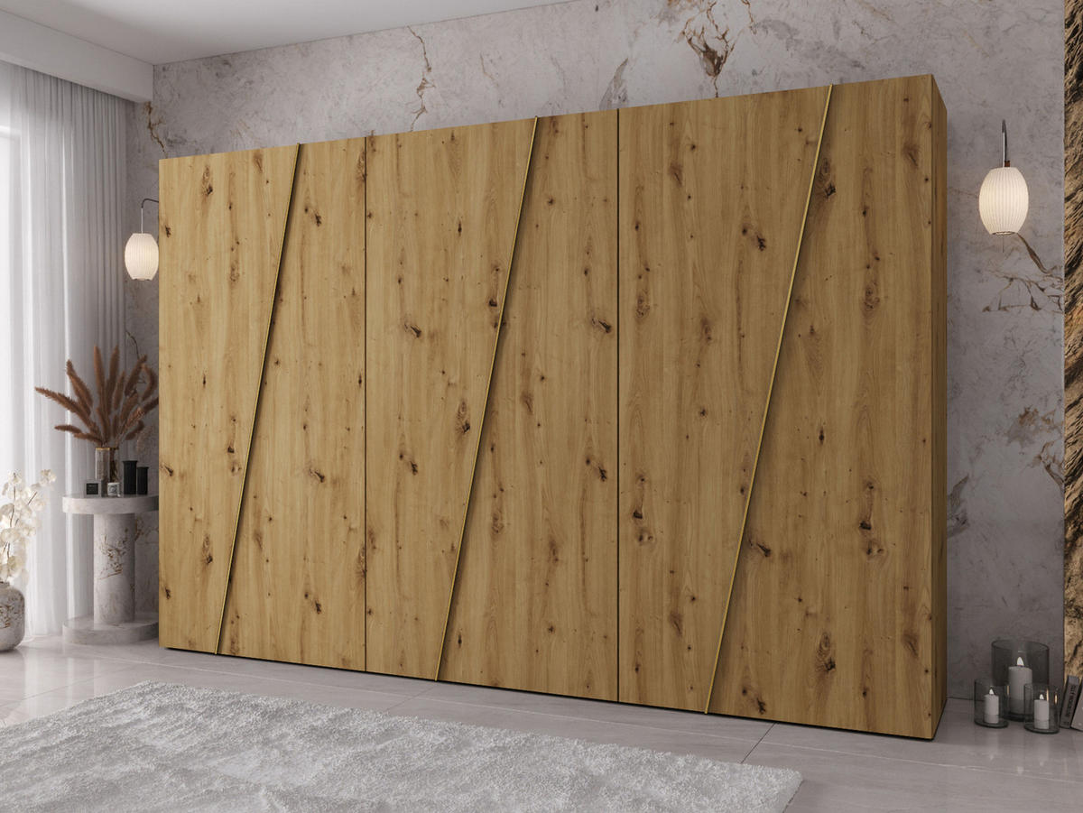 DREHTÜRENSCHRANK Zen 300 cm - Goldfarben/Schwarz, Holzwerkstoff/Kunststoff (300/202/50cm) - MIRJAN24