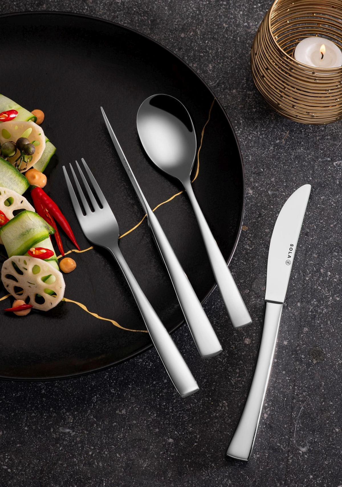 BESTECKSET Lotus 70-teilig - Silberfarben, Metall - Sola