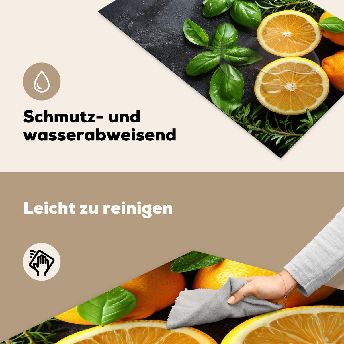 HERDABDECKPLATTE Obst - Grau - Konkret - Orange - Pflanzen Ceranfeldabdeckung 85x52 cm - Anthrazit, Kunststoff (85/52/0.2cm) - MuchoWow