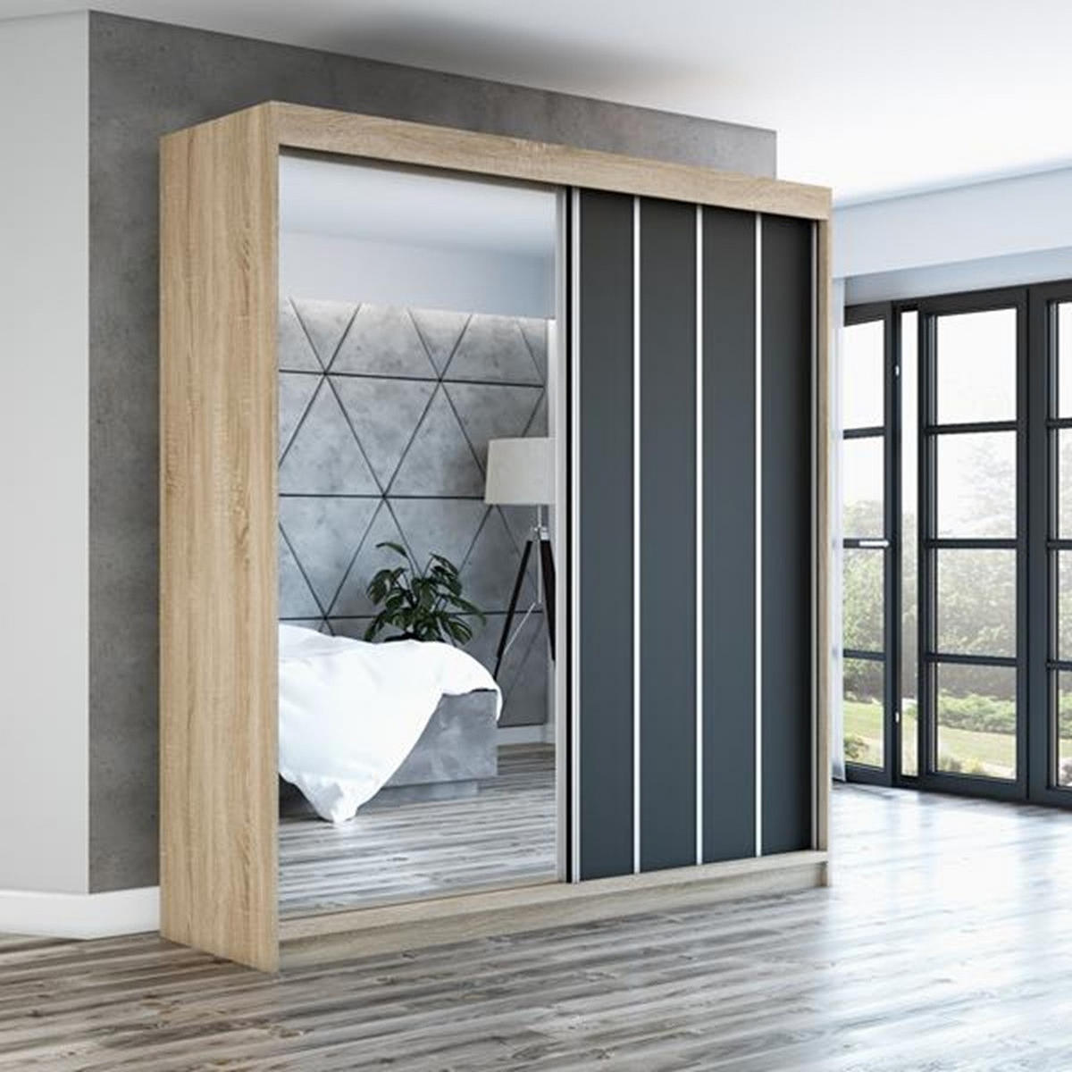 SCHWEBETÜRENSCHRANK 180 CM GLIDE Farbe: Sonoma , schwarz - Schwarz/Braun, Holzwerkstoff (180/215/59.5cm) - A&J MöbelLand
