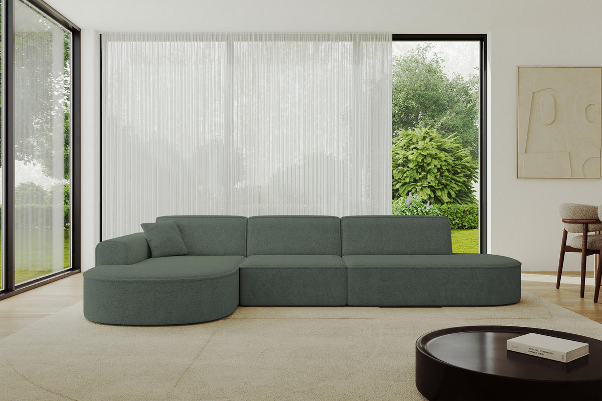 ECKSOFA Ottomane Links MARI-L2 - 328x171x79 cm Grün Tissu - Schwarz/Grün, Holzwerkstoff/Kunststoff (328/171cm) - ALTDECOR