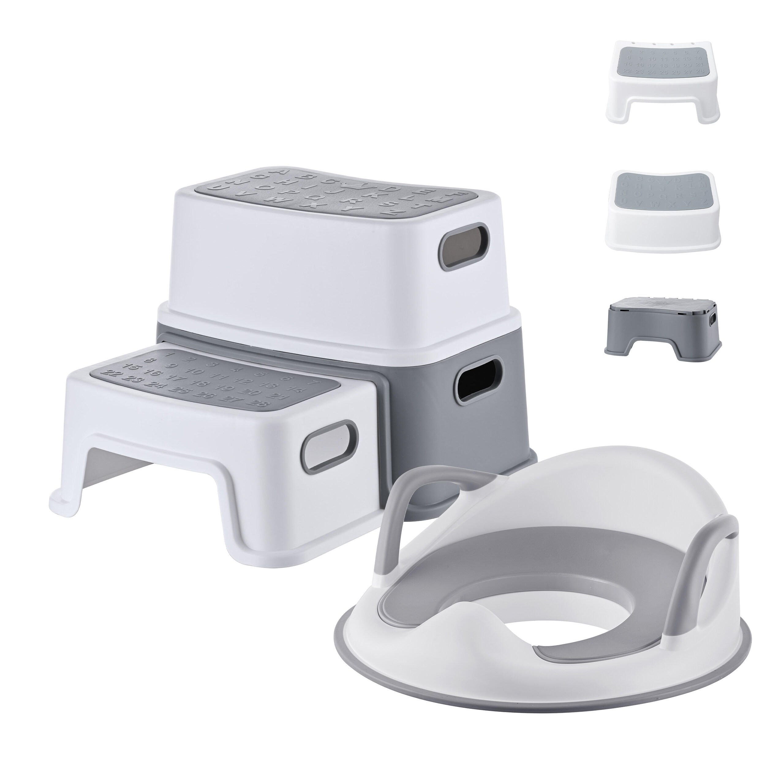 KINDERTOILETTENSITZ Grau Weiß 2-in-1-Set - Multicolor, Kunststoff (40/33/35cm) - Relaxdays