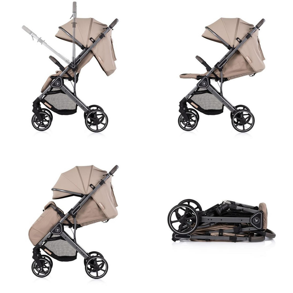 KINDERWAGEN Omnia PU-Räder hellbraun klappbar, Stoßdämpfer, Sonnendach, Fußsack - Braun, Metall (69/63/102cm) - Chipolino