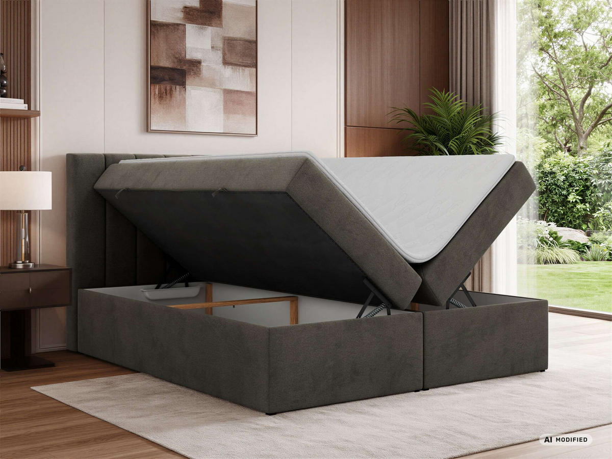 BOXBETT ALVER 200/200 - Dunkelgrau Velvet - Topper T25 - H3 - Dunkelgrau, Textil (200/200cm) - MKS