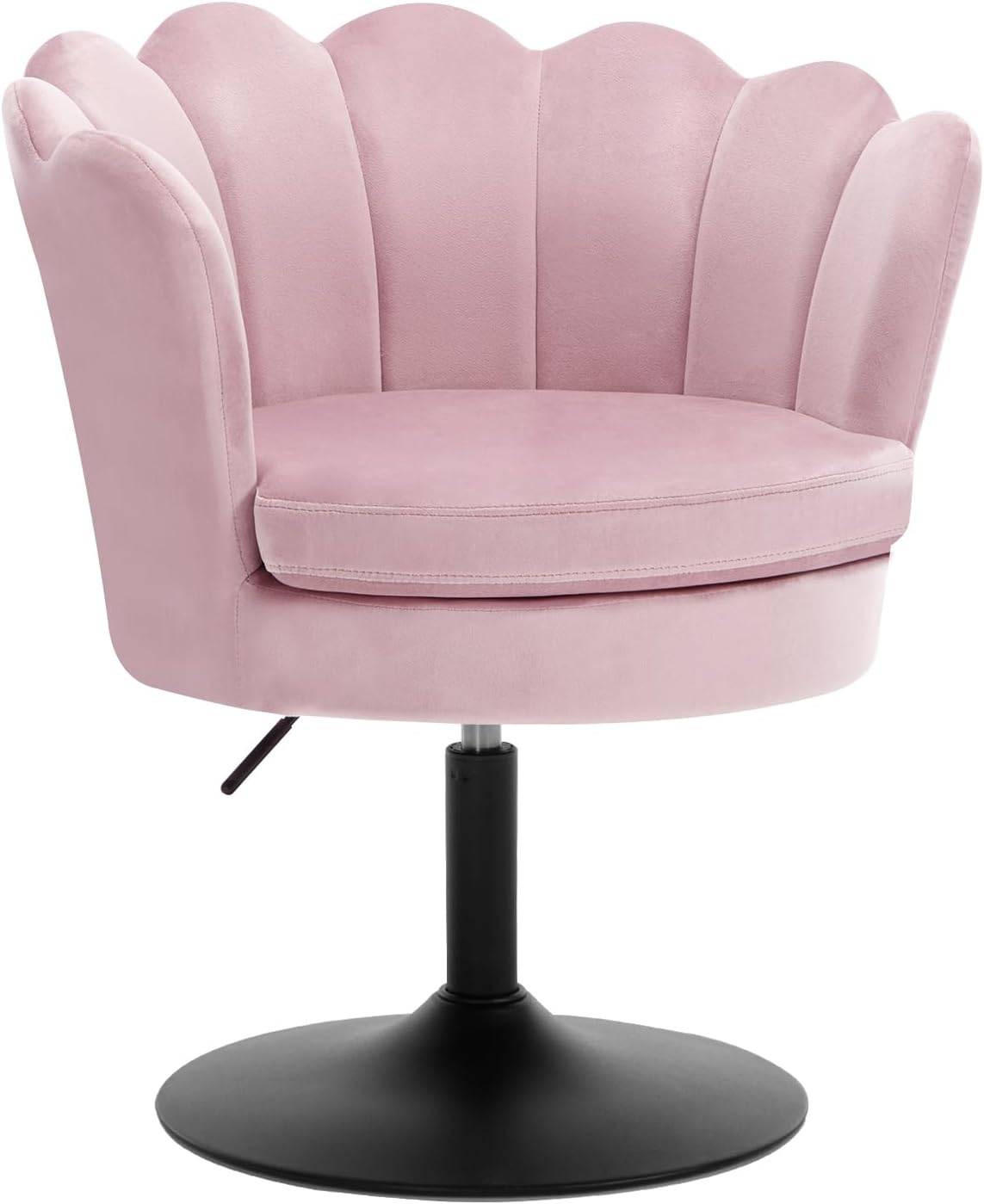 DREHSTUHL Blumenform, Samtbezug, Rosa - Schwarz/Rosa, Textil/Metall (65/71/61cm) - Woltu