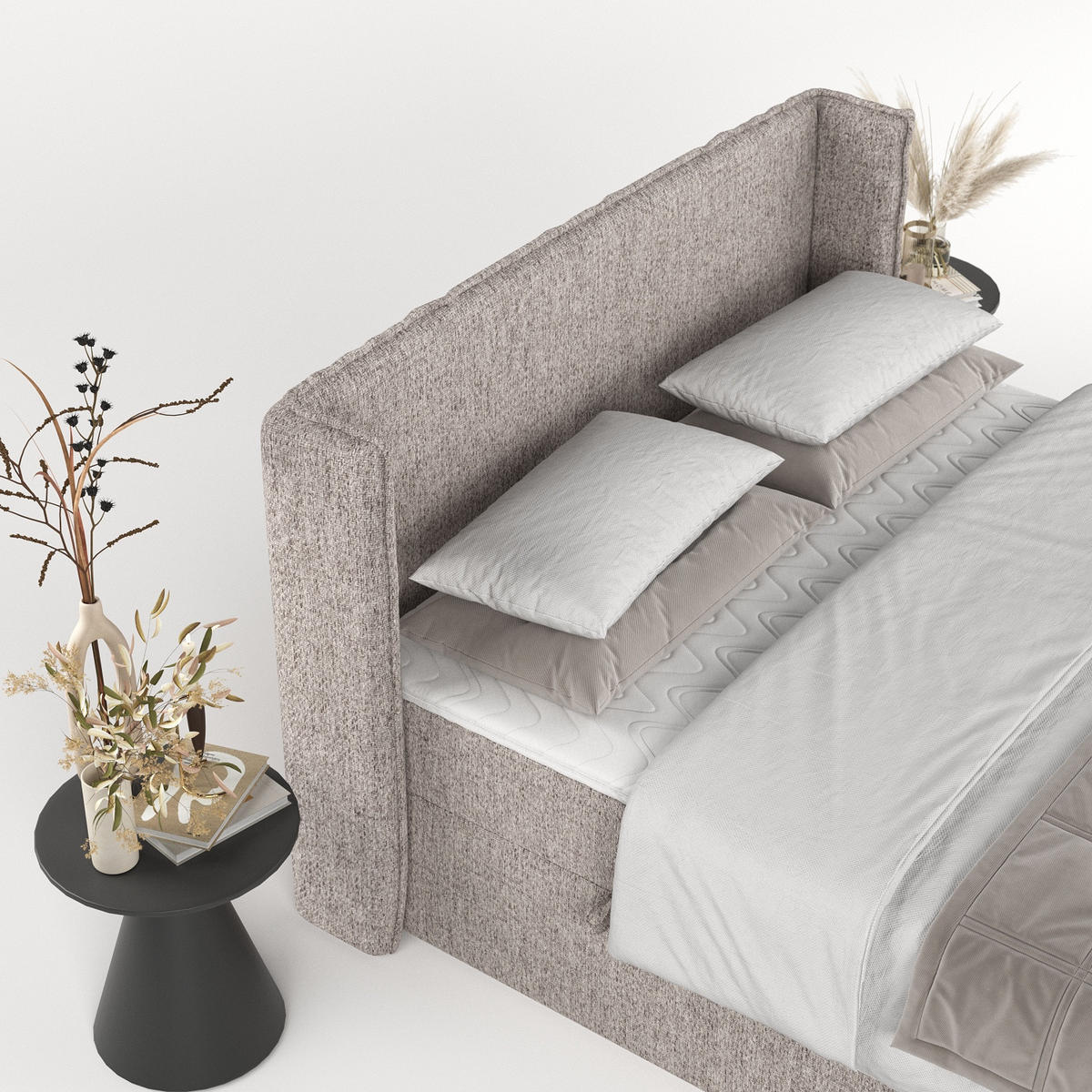 BOXBETT Viva 200/200 cm Beige im Neve Stoff - Beige/Schwarz, Holz/Holzwerkstoff (200/200cm) - AltaBeds