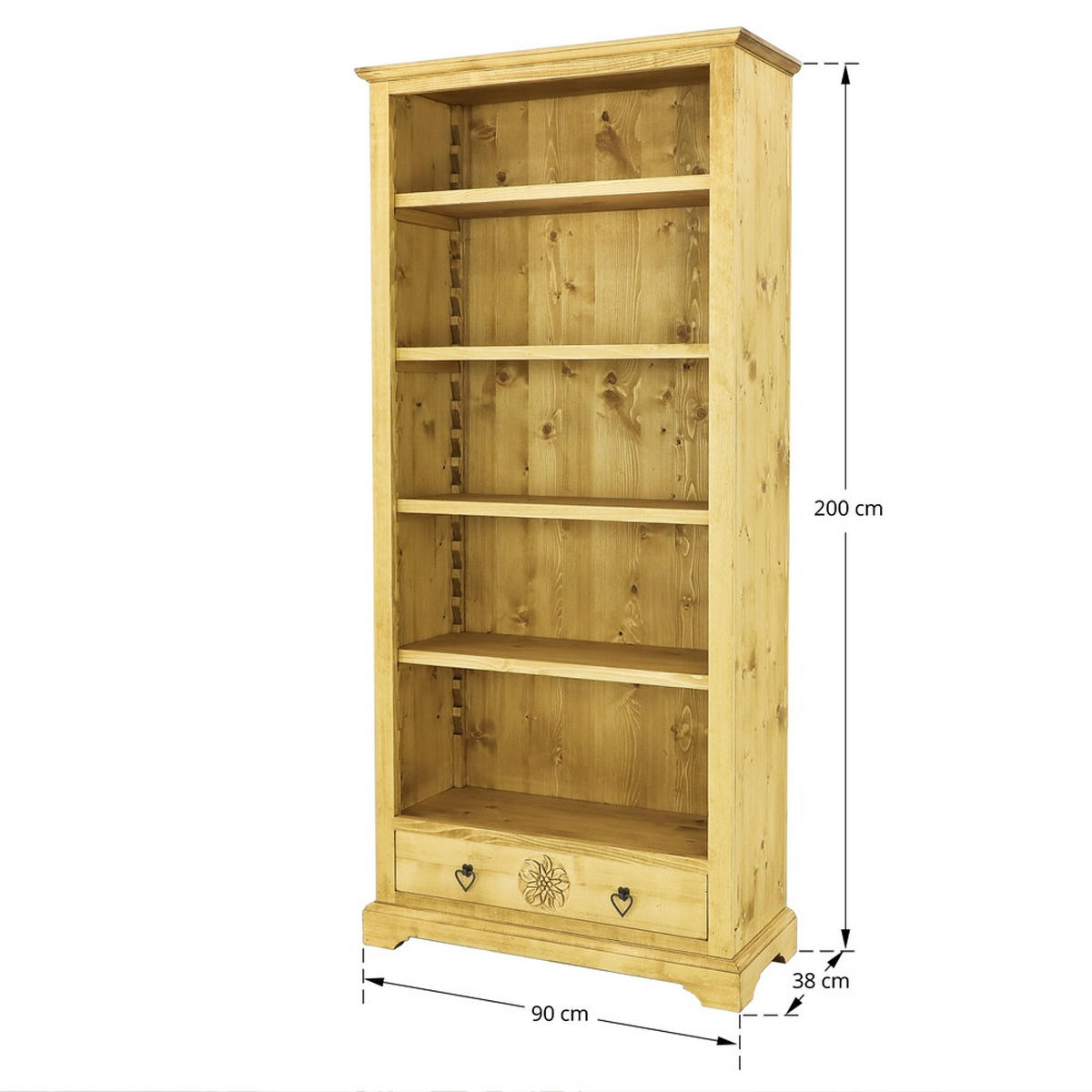 BÜCHERREGAL aus Massivholz JAGNA - Honig, Holz (90/200/38cm) - Seart