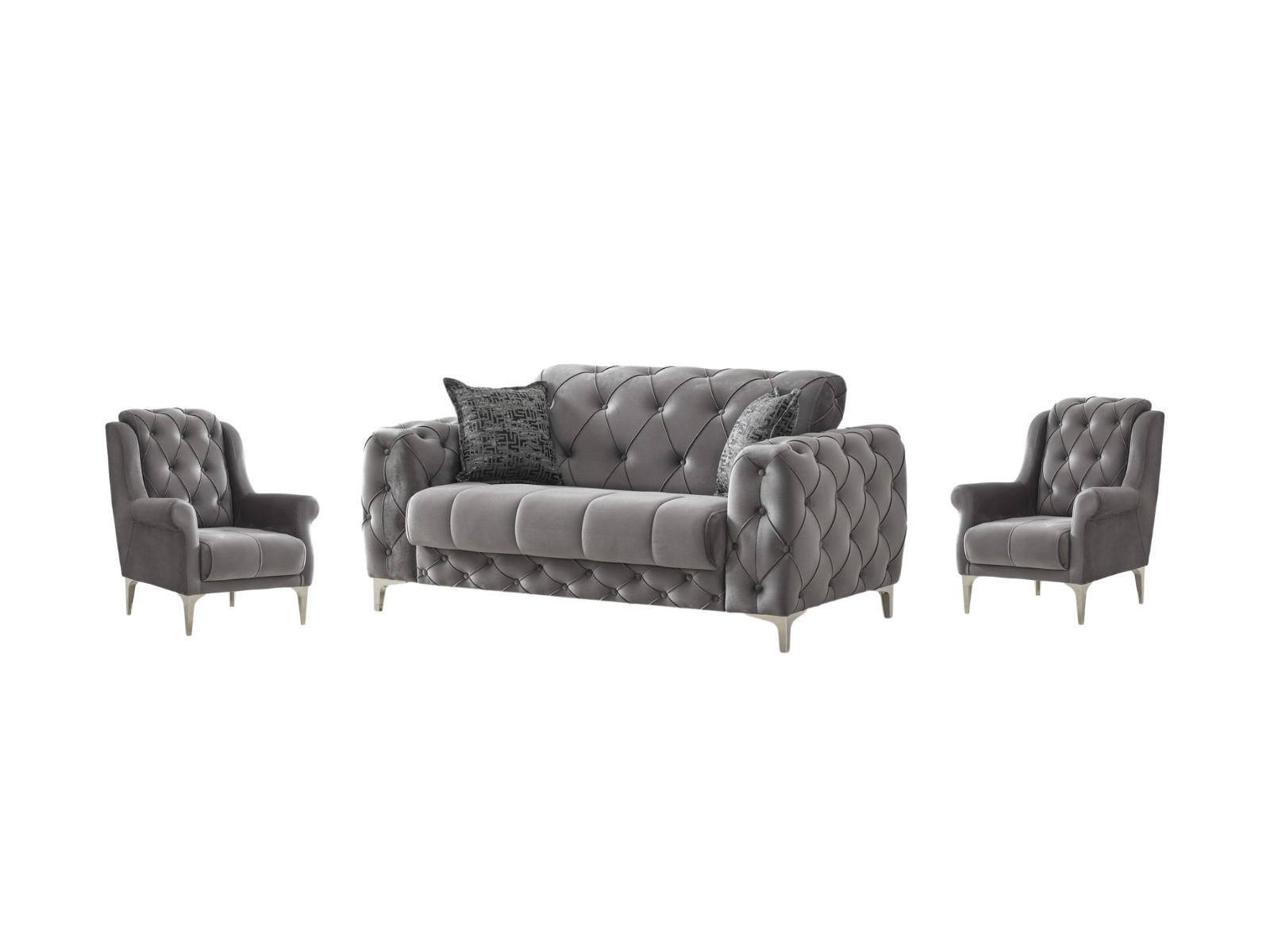 SITZGARNITUR Acelya, Grau Stellvariante 2+1+1 - Grau, Holzwerkstoff/Kunststoff (180/80/100cm)