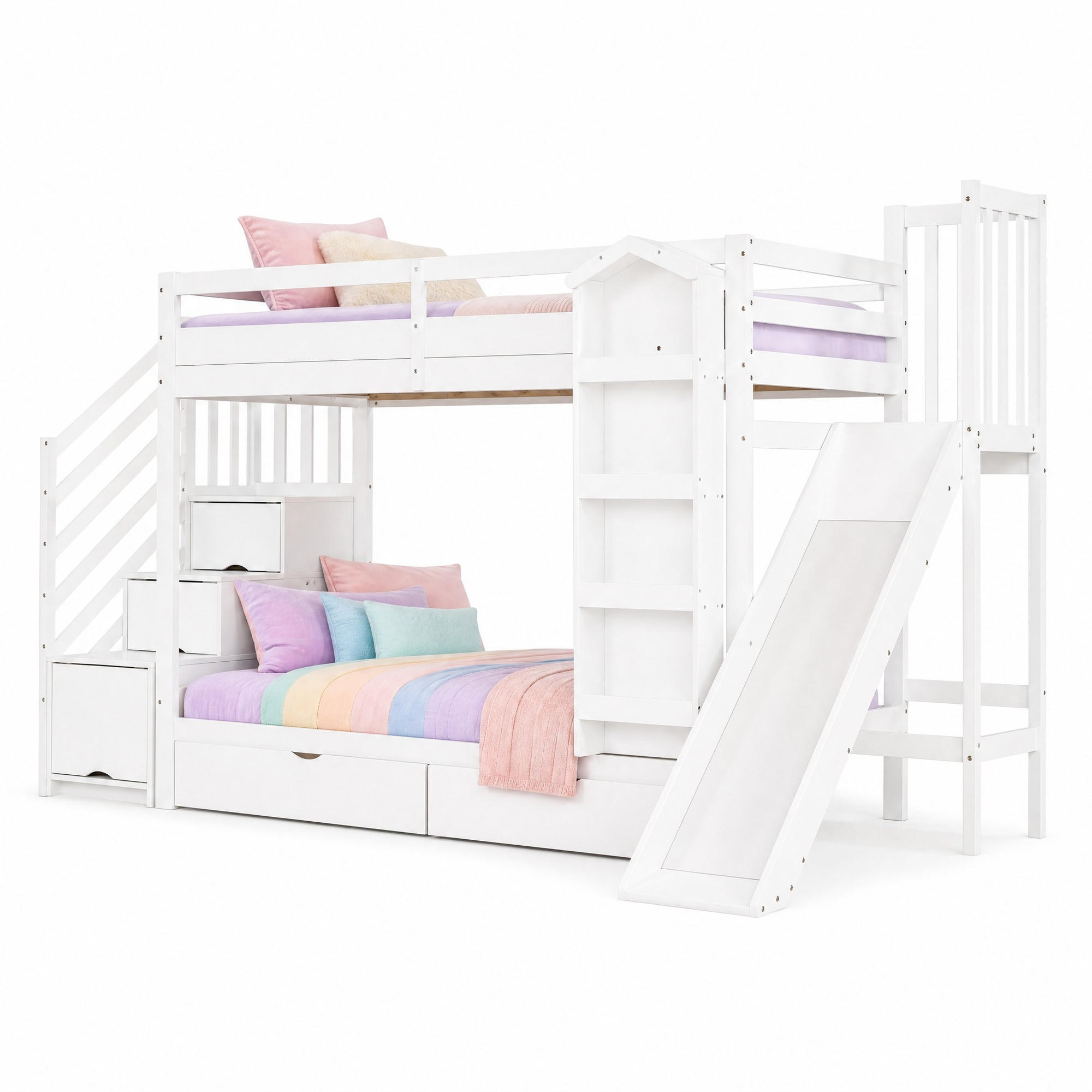 PATROVÁ POSTEL 90/200 cm v bílé barvě se skluzavkou a úložným prostorem - bílá, dřevo/kompozitní dřevo (90/200cm) - CHICFURN