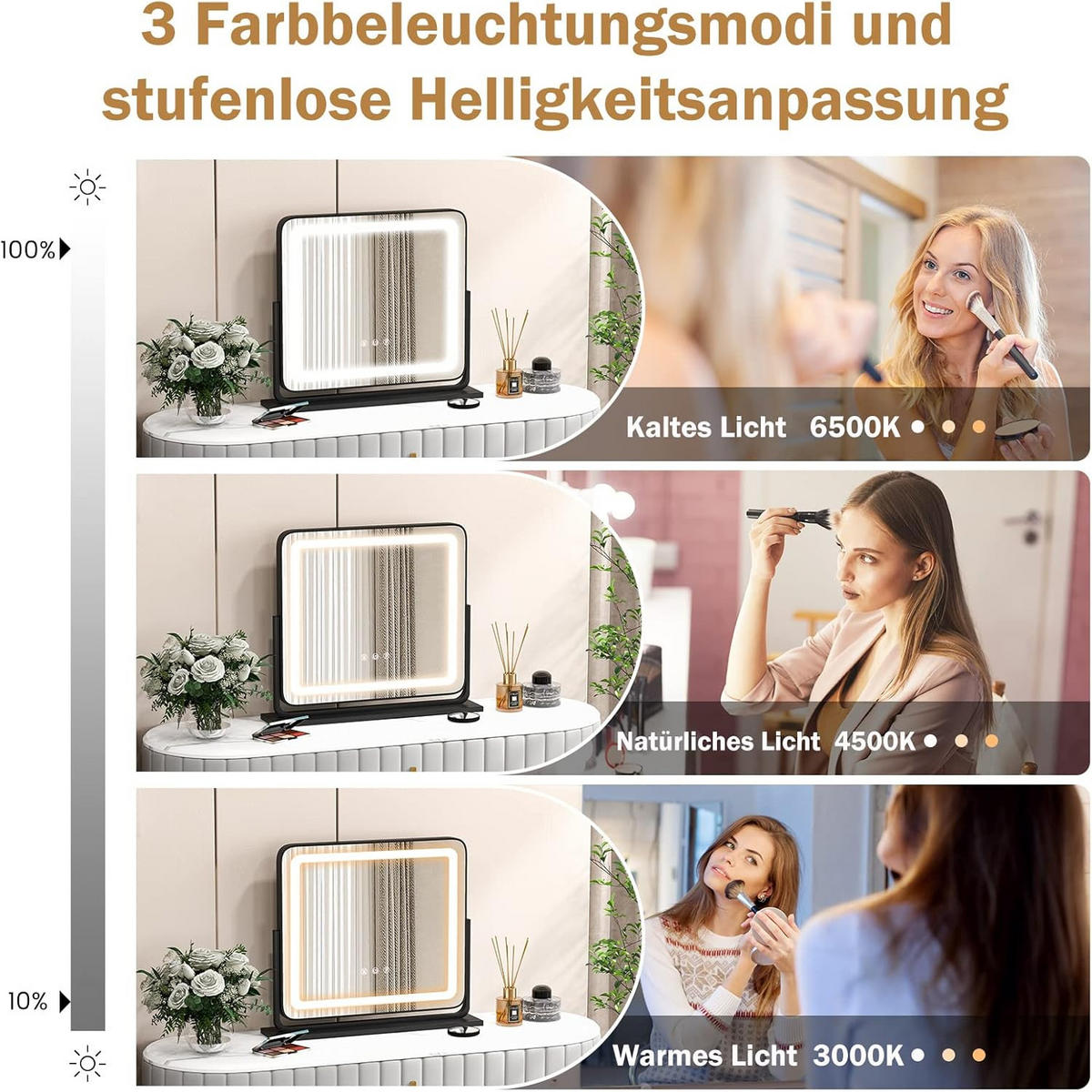 SPIEGEL hollywood mit 3 lichtfarben Silber - Silberfarben, Metall (12/48/56cm) - COSTWAY